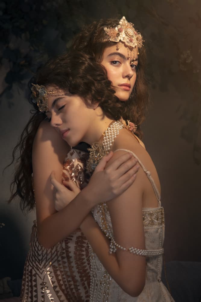 Regal Women Embracing by Michaela Durisova — canvas wall art
