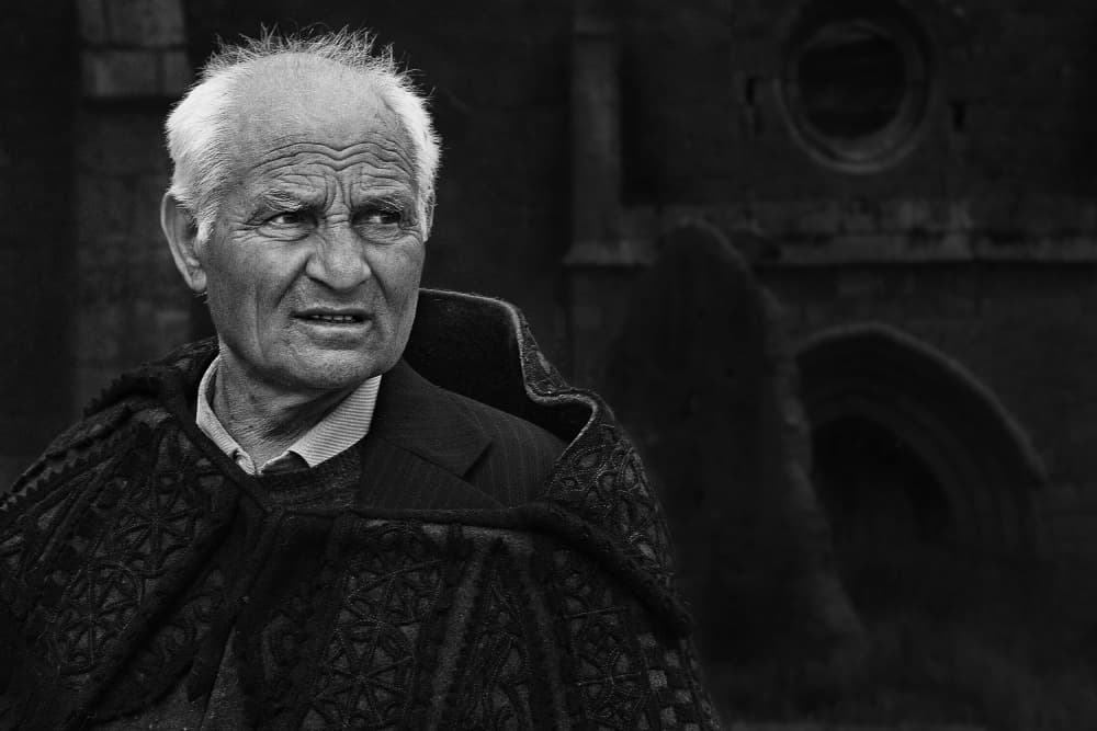 Pensive Elder Portrait by Juan Antonio Palacios — canvas wall art