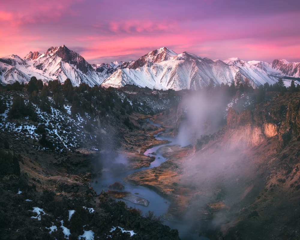 Pink Sky Mountain River by Daniel Gastager — canvas wall art