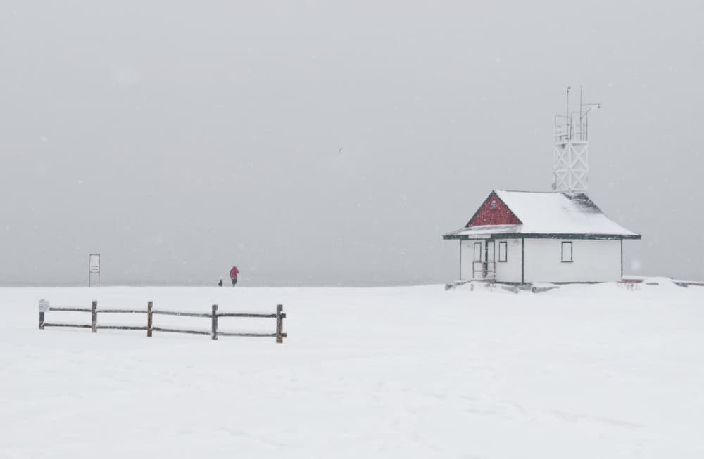 Red Roof Snowy Landscape by Emma Zhao — canvas wall art