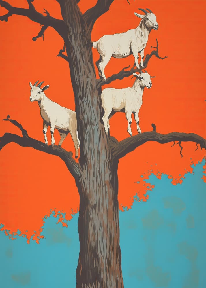 Goats in an Orange Tree by Andreas Magnusson — canvas wall art