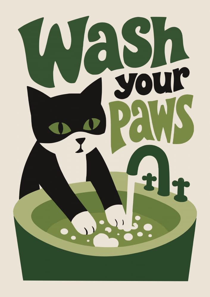 Retro Cat Paw Wash by Patryk Krygowski — canvas wall art