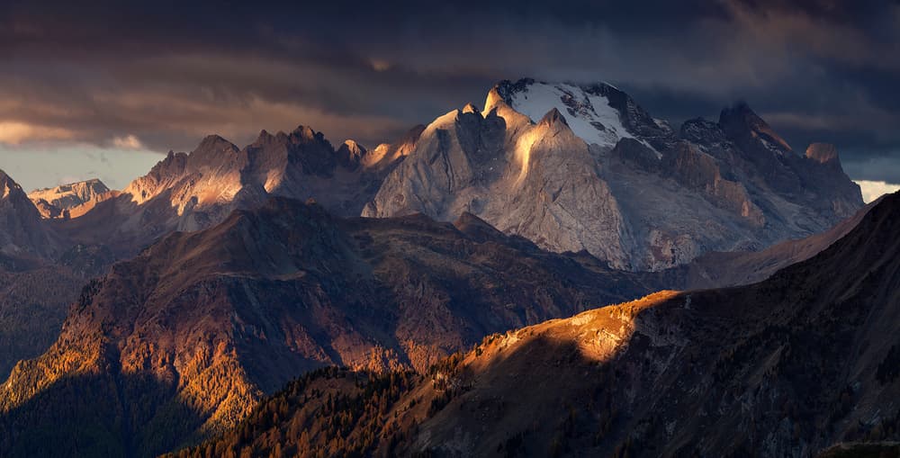 Sunlit Dolomite Mountains by Karol Nienartowicz — canvas wall art