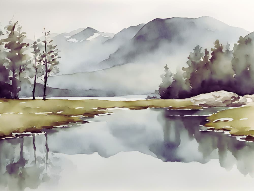 Tranquil Mountain Lake by Ohkimiko — canvas wall art