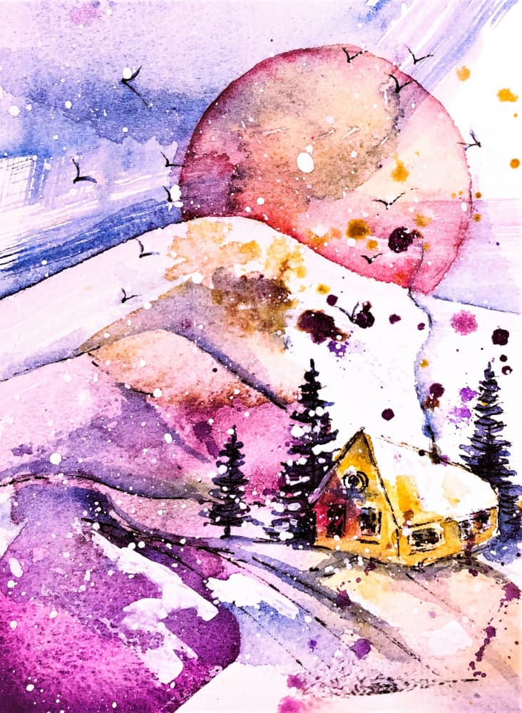 Winter Cabin Sunset by Anda Bieza — canvas wall art