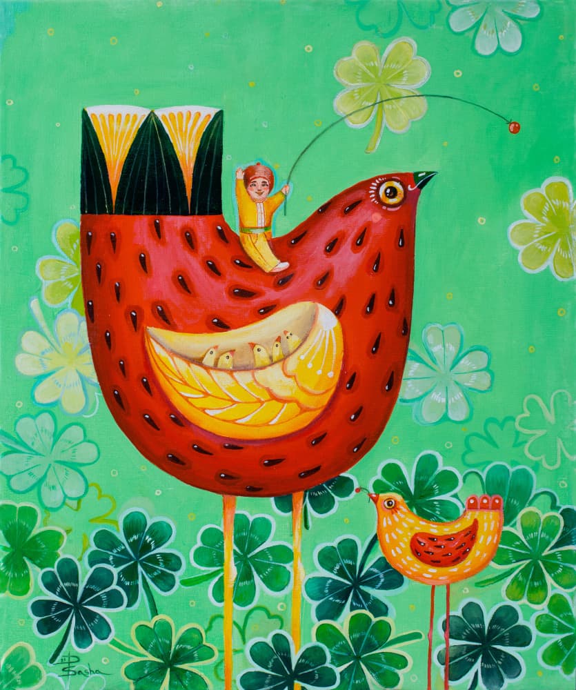 Child's Lucky Bird Ride by Aleksandra Paranchenko — canvas wall art
