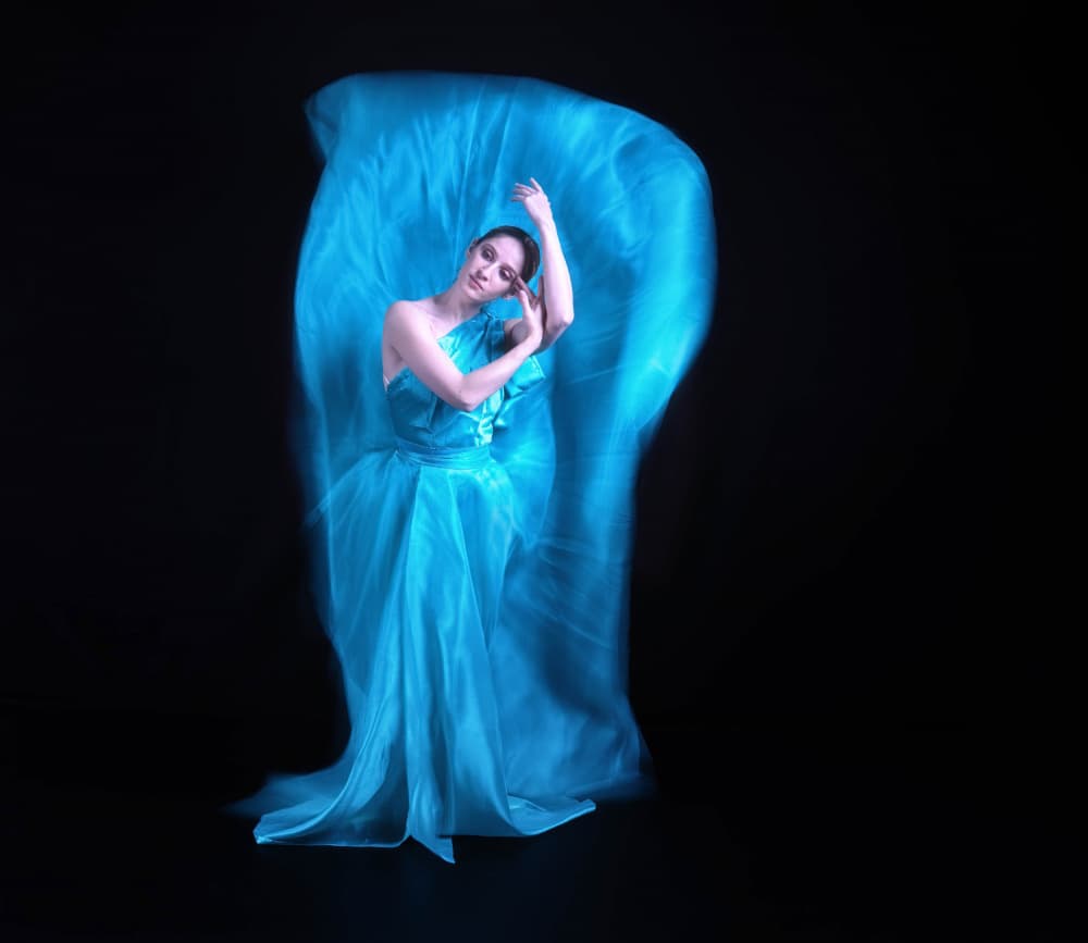 Flowing Blue Dress Portrait by Tali Stein — canvas wall art