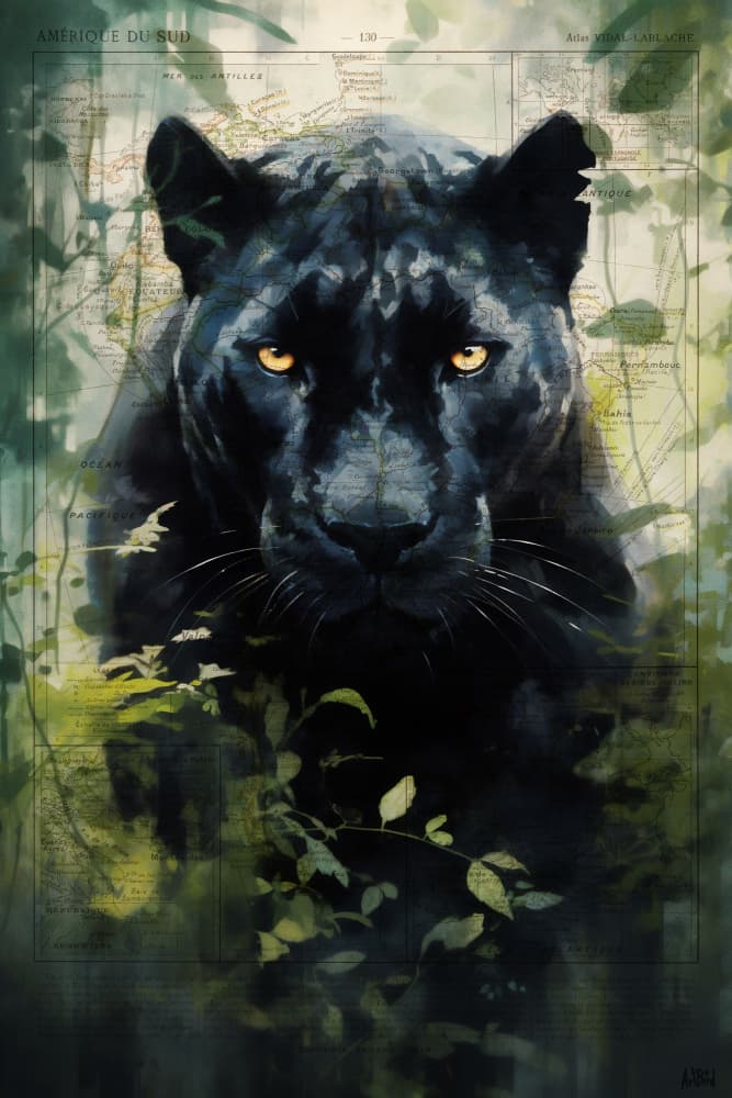 Black Panther Jungle Map by thomas chedeville — canvas wall art