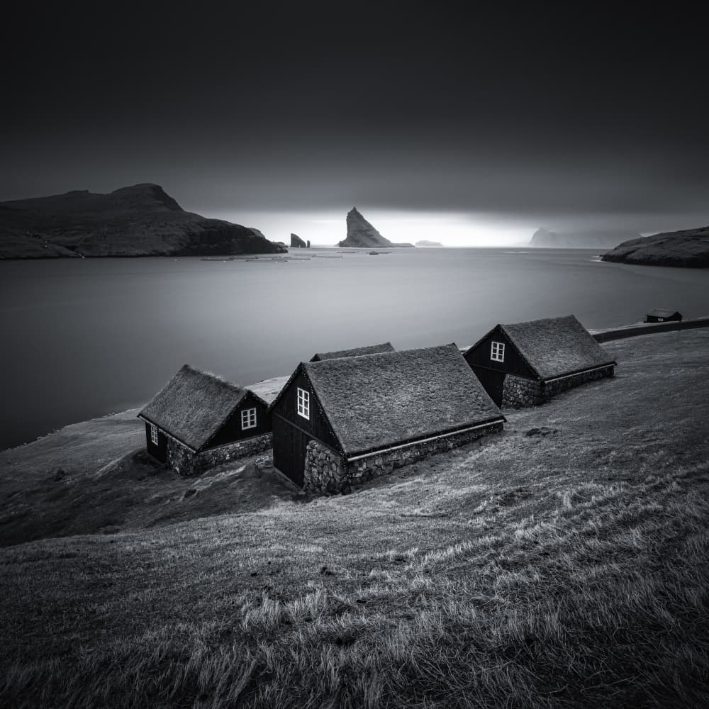 Dramatic Fjord Houses by Tony Xu — canvas wall art