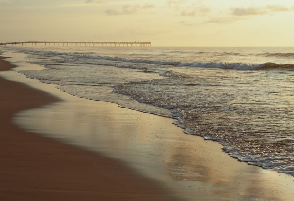 Golden Hour Beach Pier by Courtney Crane — canvas wall art