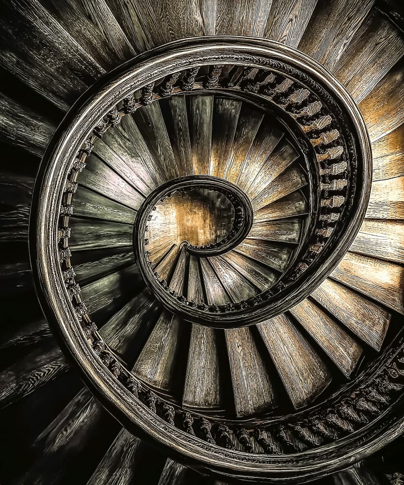 Old Wooden Spiral Staircase by Arnon Orbach — canvas wall art