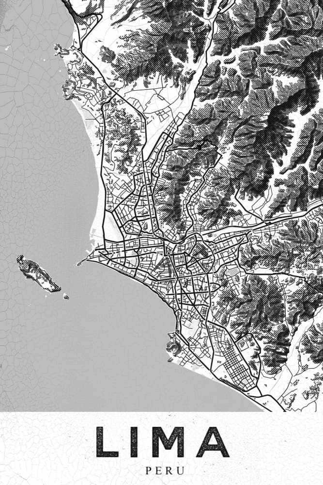 Lima Peru City Map by StudioSix — canvas wall art