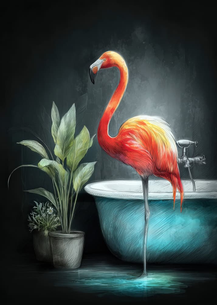 Vibrant Flamingo Bath by Justyna Jaszke — canvas wall art