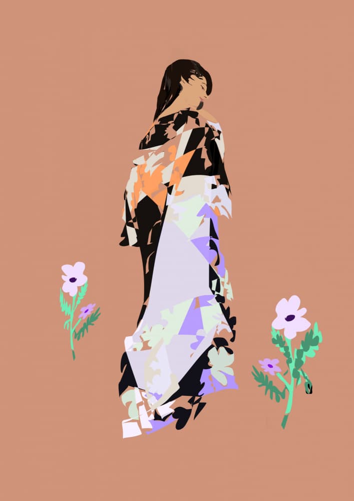 Stylish Kimono with Flowers by casa cartissi — canvas wall art