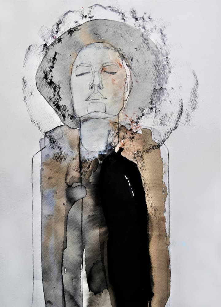 Contemplative Figure in Hat by Doris Schmitz — canvas wall art