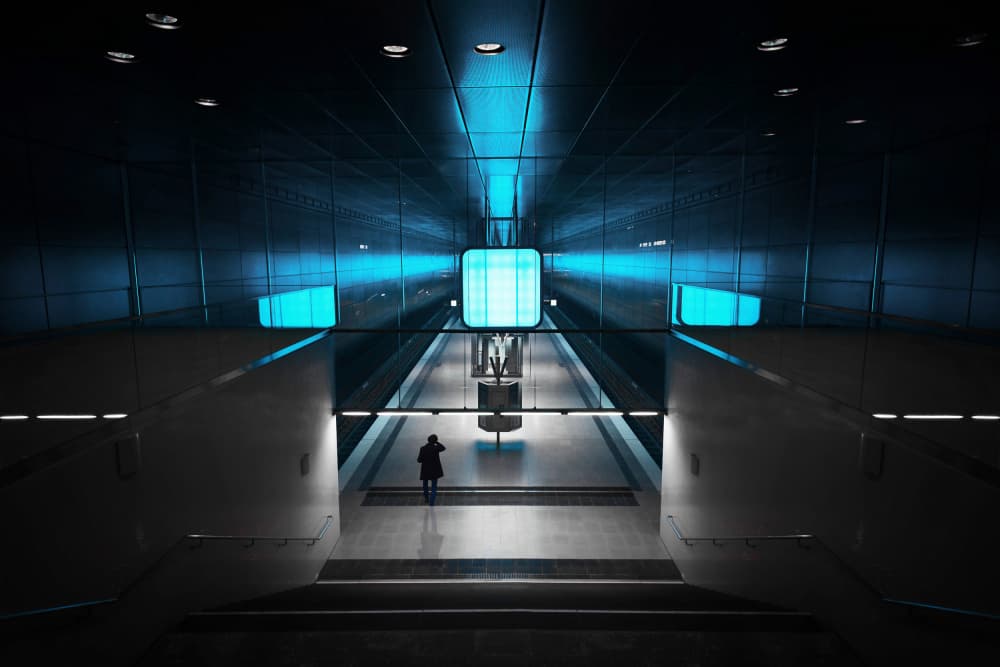 Blue Subway Solitude by Jorge Pimenta — canvas wall art