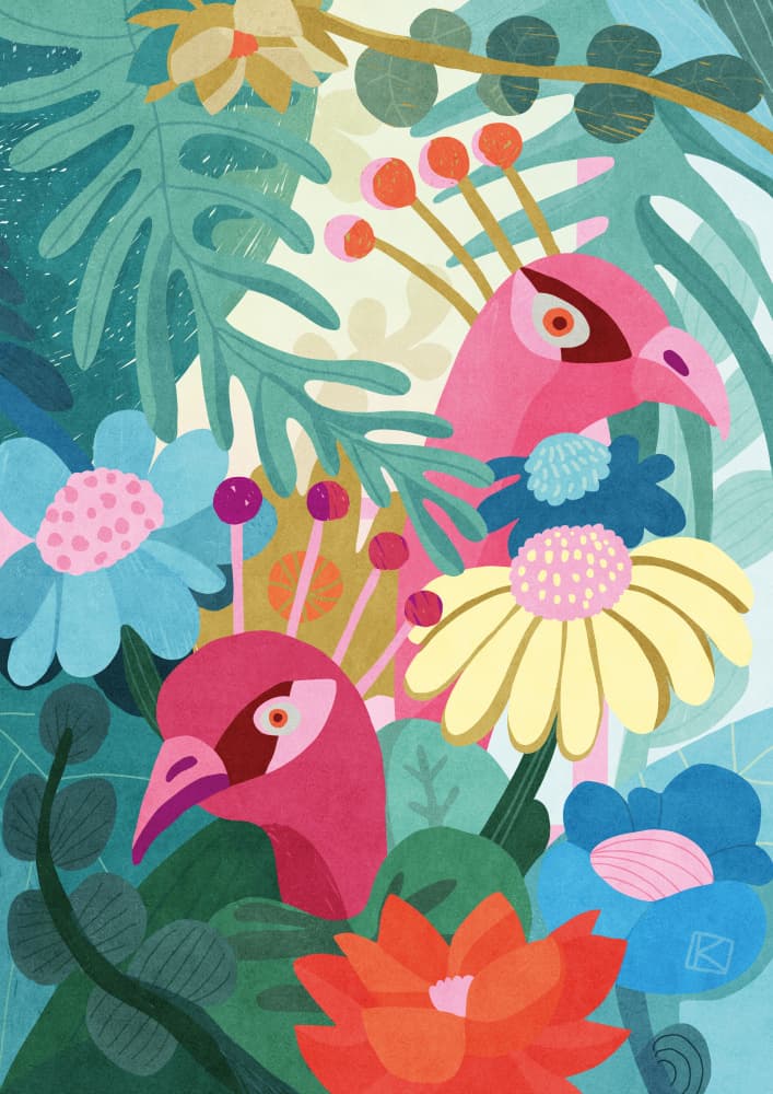 Tropical Birds And Flowers by Sylwia Kubus — canvas wall art