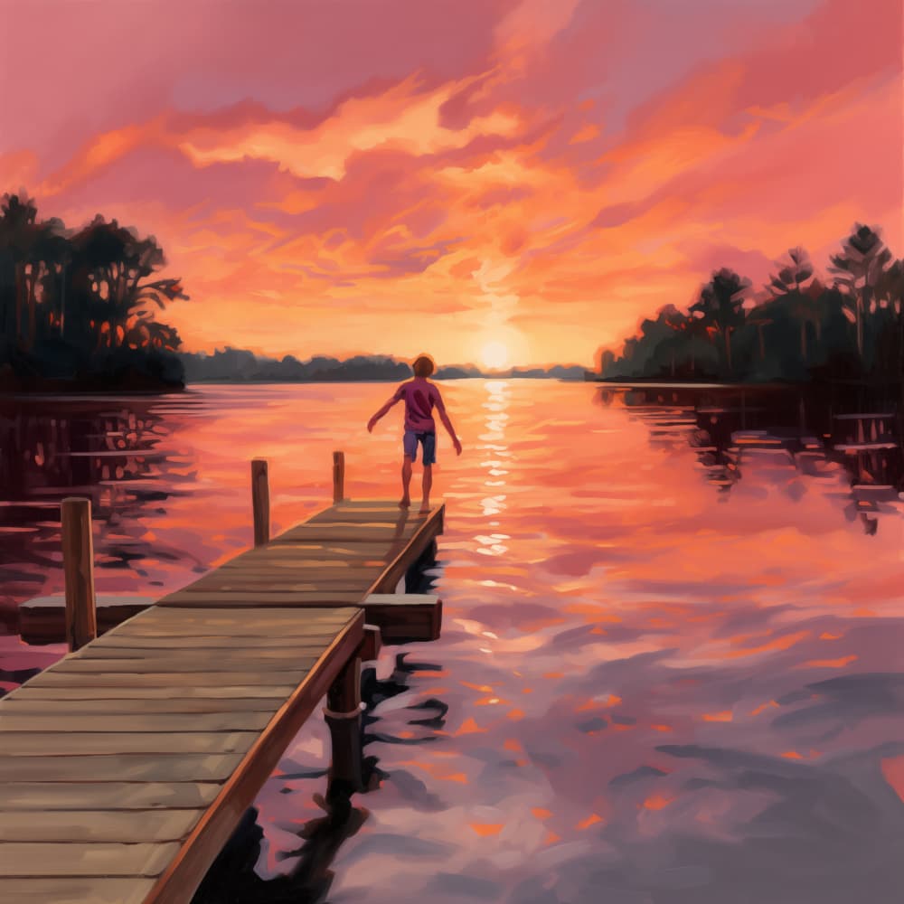 Boy on Sunset Dock by Andreas Magnusson — canvas wall art