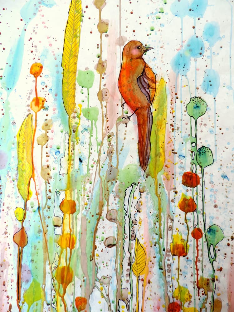 Colorful Abstract Garden Bird by Sylvie Demers — canvas wall art
