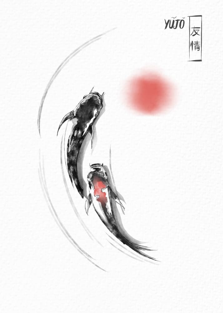 Black Koi Red Sun by Fadil Roze — canvas wall art