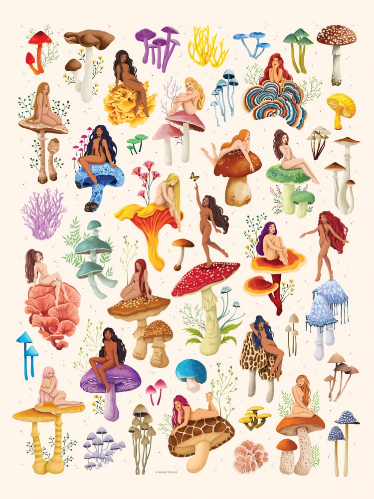 Whimsical Mushroom World by Nour Tohme — canvas wall art