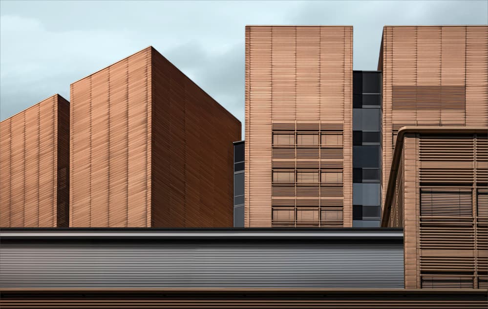 Geometric Building Facades by Gilbert Claes — canvas wall art