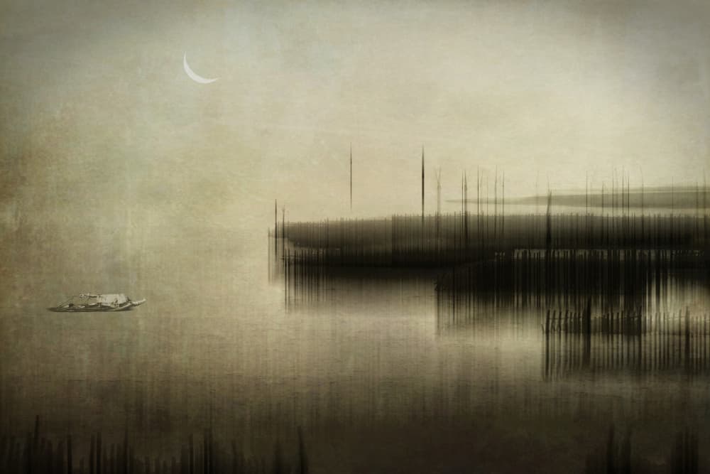 Crescent Moon Misty Waters by MingLun Tsai (蔡明倫) — canvas wall art