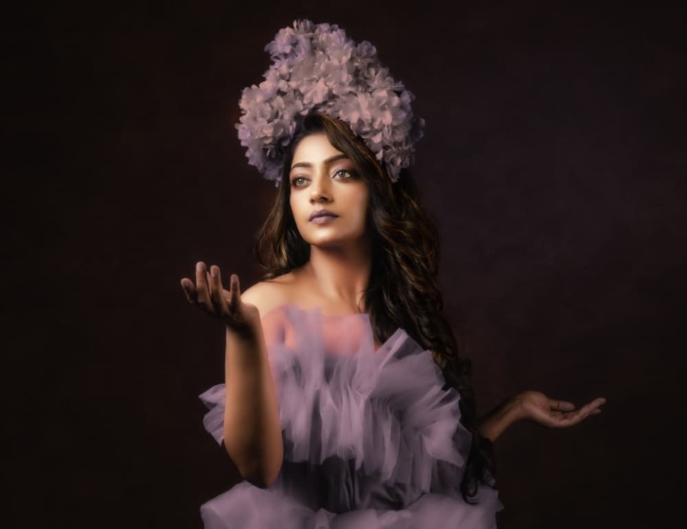 Ethereal Woman Floral Crown by PARTHA BHATTACHARYYA — canvas wall art