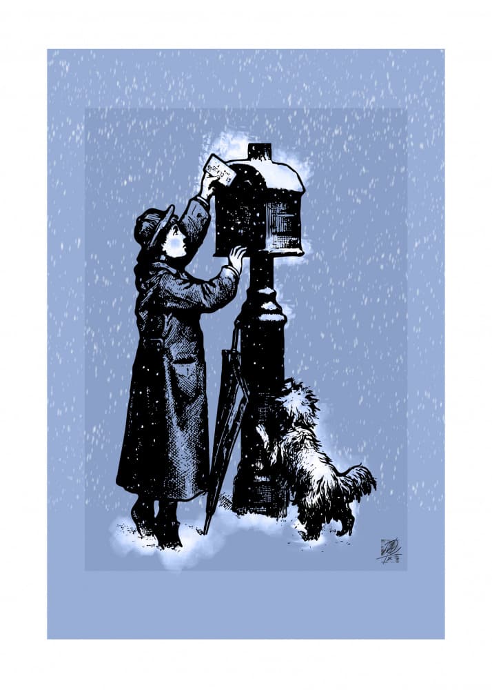 Girl Posting Winter Letter by Osvaldo Russo — canvas wall art