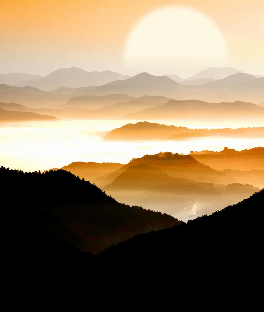 Misty Mountain Sunrise by Vesuvik Designs — canvas wall art