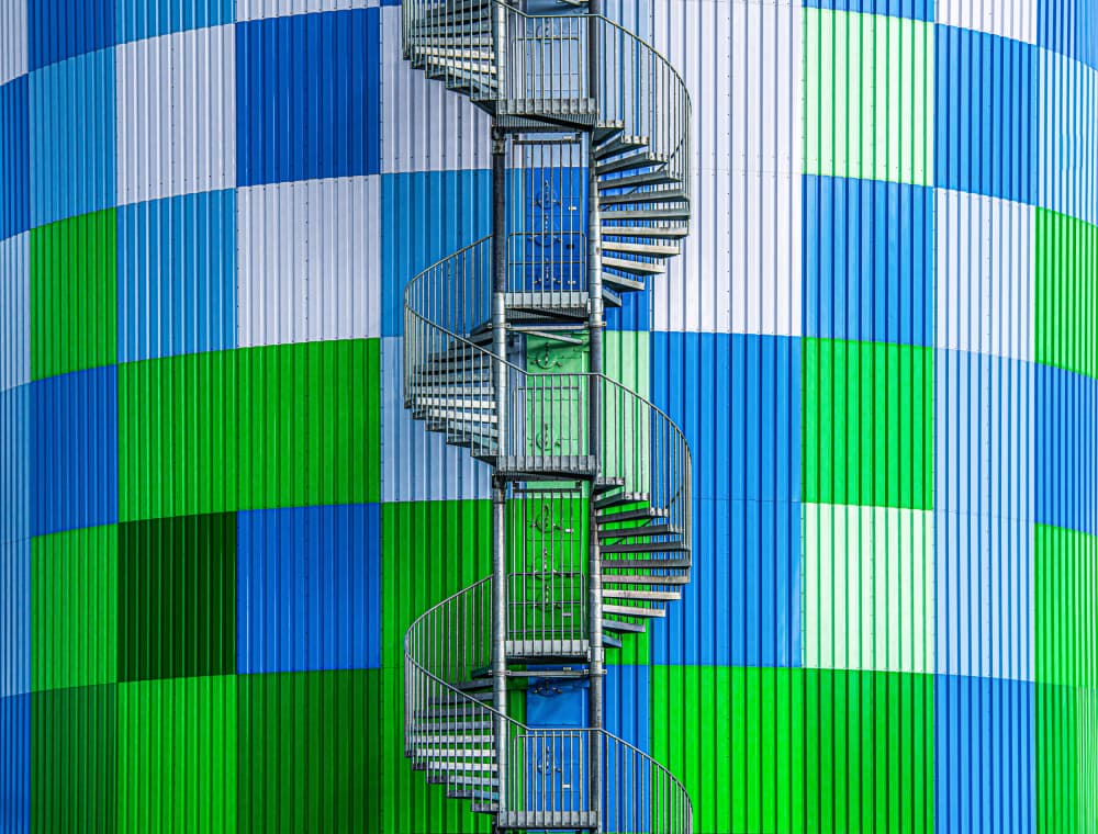 Colorful Spiral Staircase by Roland M Schwerdtfeger — canvas wall art