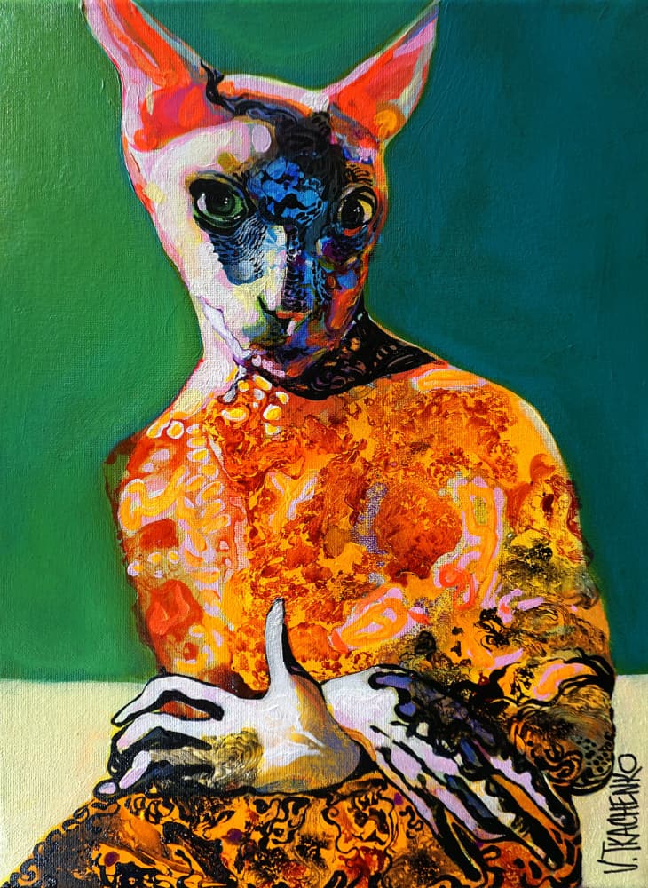 Colorful Sphynx Portrait by Victor Tkachenko — canvas wall art