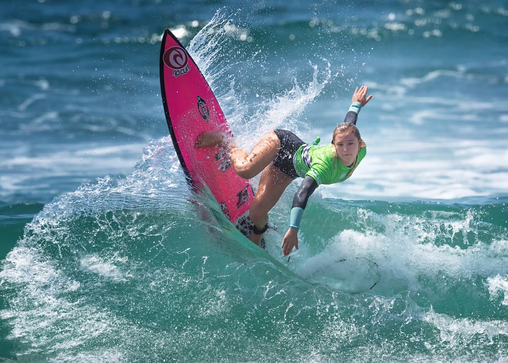 Dynamic Surfer on Wave by Annie Poreider — canvas wall art