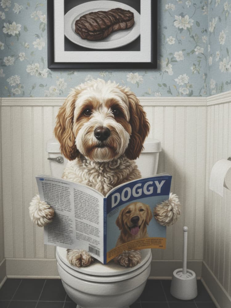 Dog's Bathroom Read by Andreas Magnusson — canvas wall art