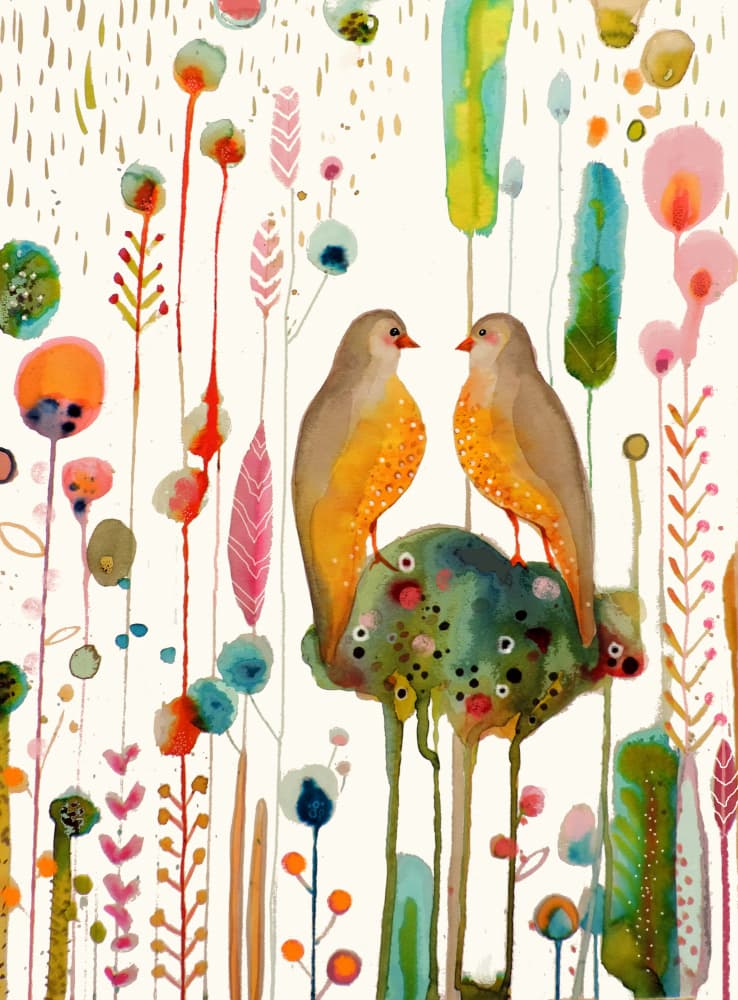 Whimsical Garden Birds by Sylvie Demers — canvas wall art
