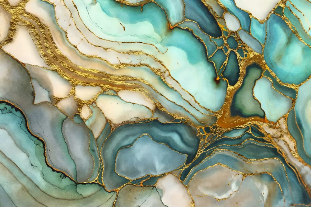 Fluid Teal Gold Marble by Andrea Haase — canvas wall art