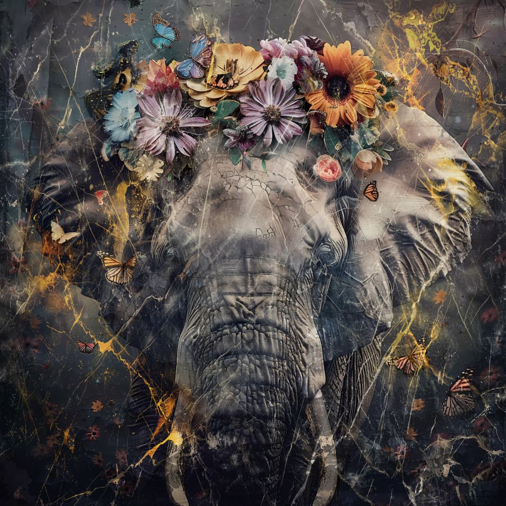 Floral Elephant Majesty by Rafal Kulik — canvas wall art