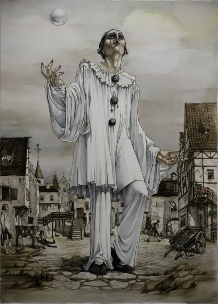 Melancholy Pierrot Bubble by Ekaterina Andersson — canvas wall art