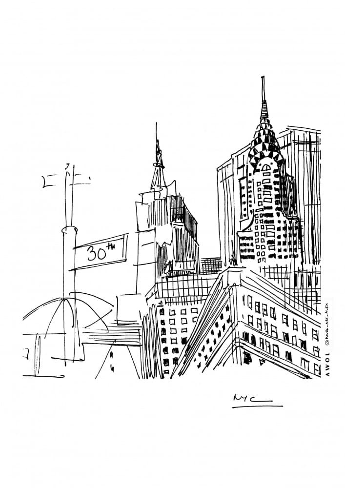 New York City Sketch by Awol Art Alex — canvas wall art