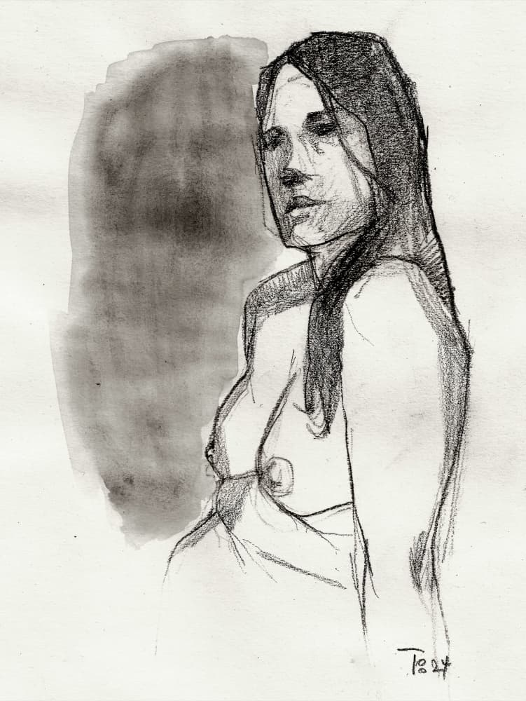 Pensive Woman Sketch by Tore Bahnson — canvas wall art