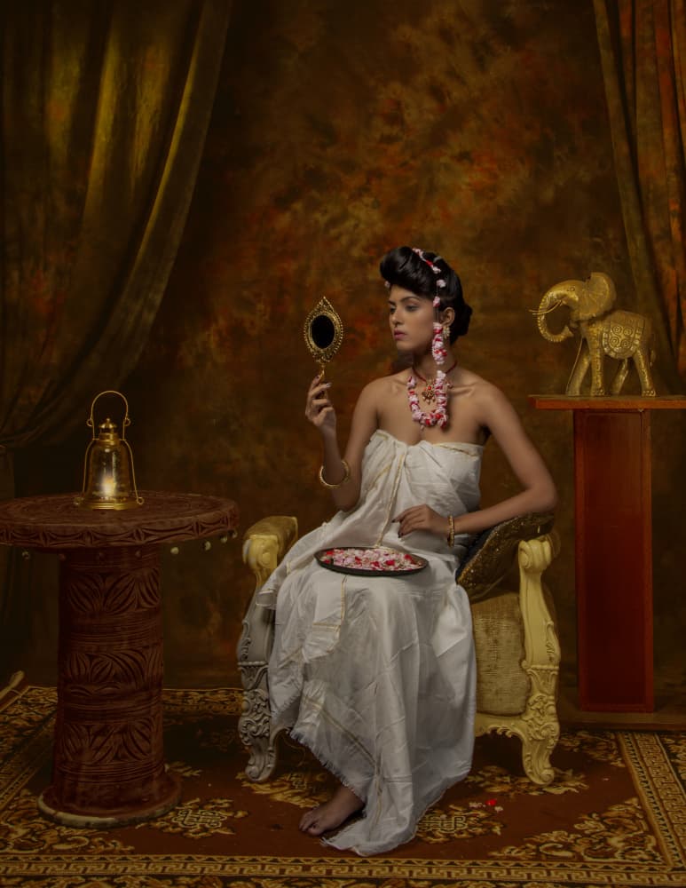 Traditional Woman Reflecting by DEBASISH CHATTOPADHYAY — canvas wall art