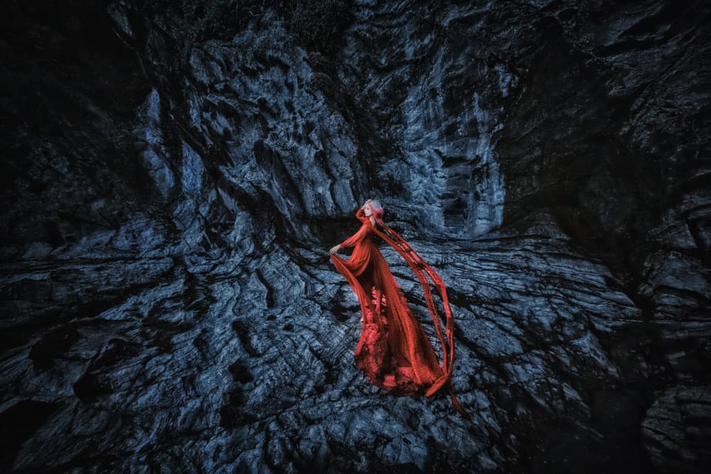 Flowing Red in Cavern by KOIKI — canvas wall art