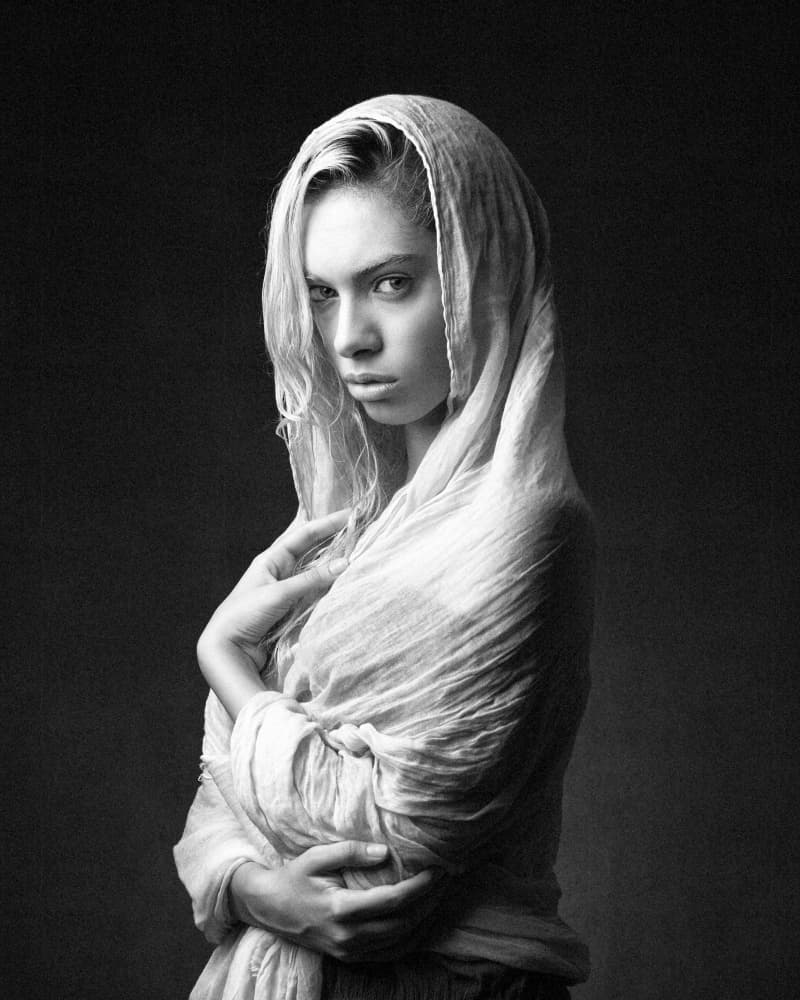 Mysterious Draped Portrait by Mehdi Mokhtari — canvas wall art