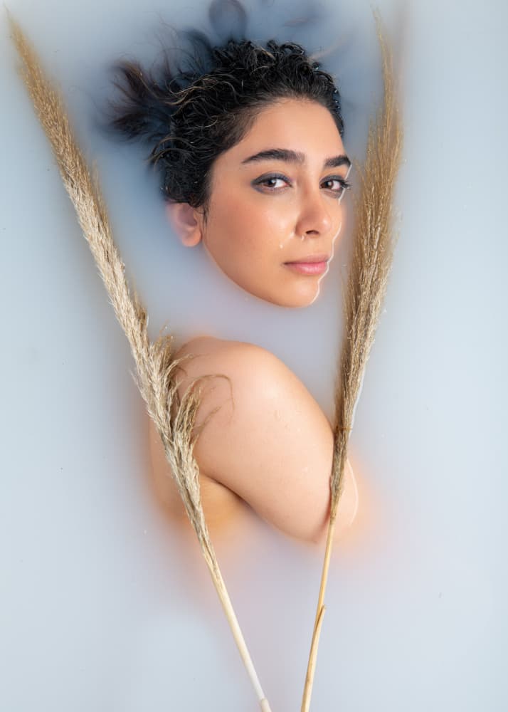 Serene Milk Bath Portrait by Hooman Sedaghi — canvas wall art
