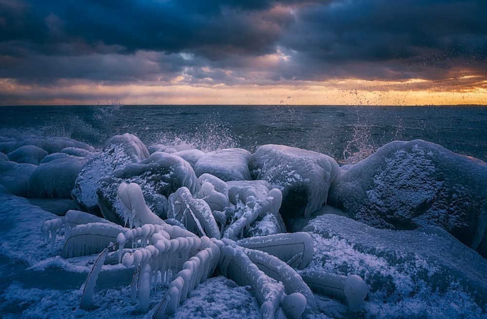Icy Coastal Dawn by Ben.C.L — canvas wall art