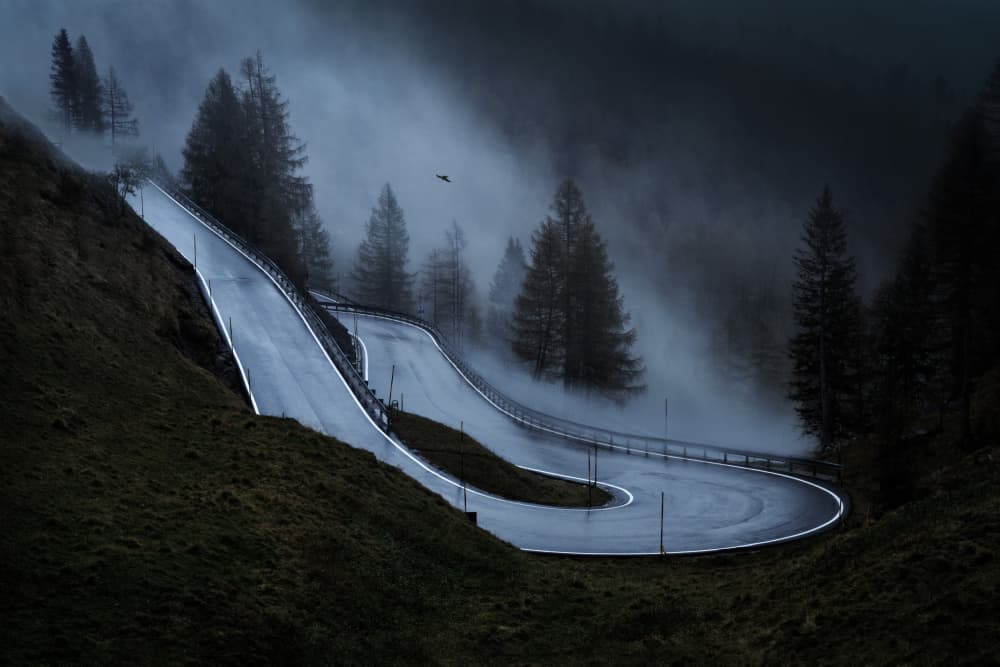 Misty Alpine Mountain Road by Songlin Xu — canvas wall art