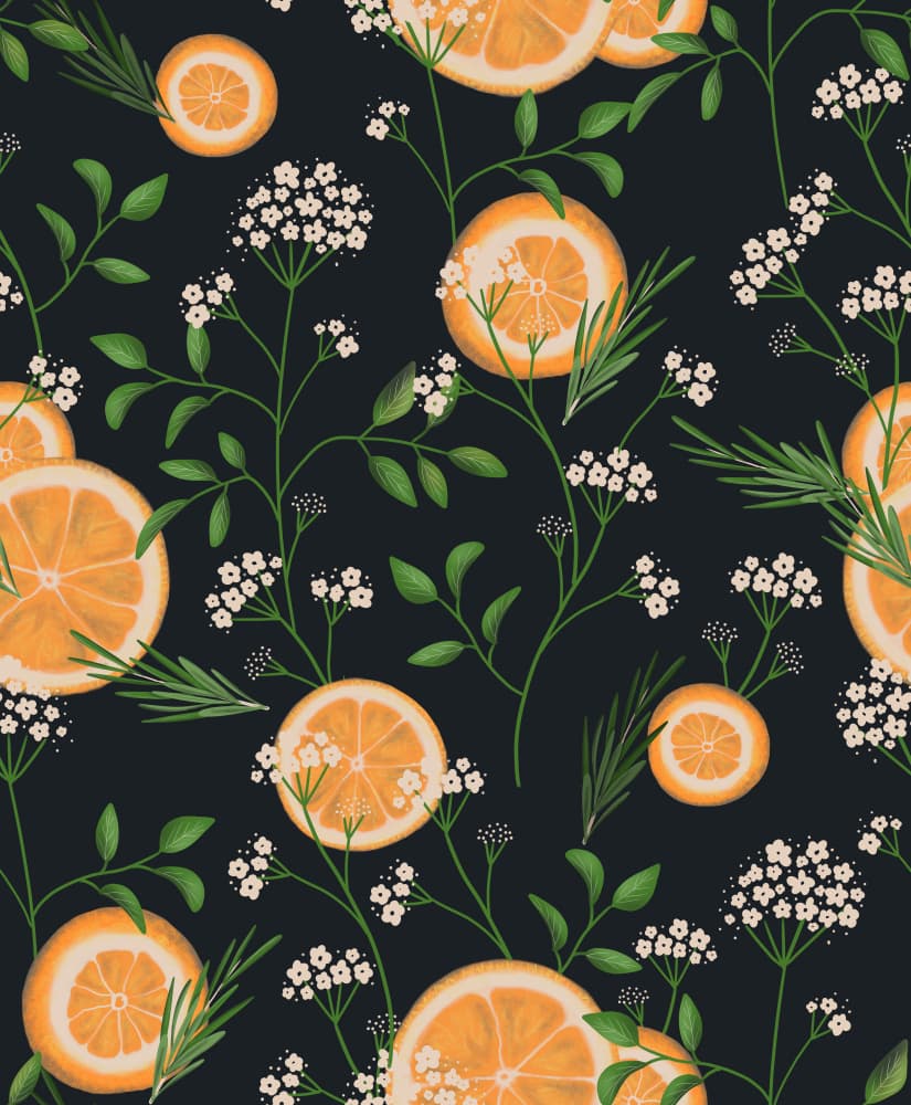 Elderflowers and Oranges Black by Anis Illustration — canvas wall art