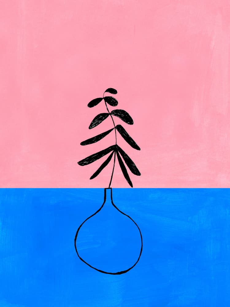 Minimal Pink Blue Plant by Ejaaz Haniff — canvas wall art