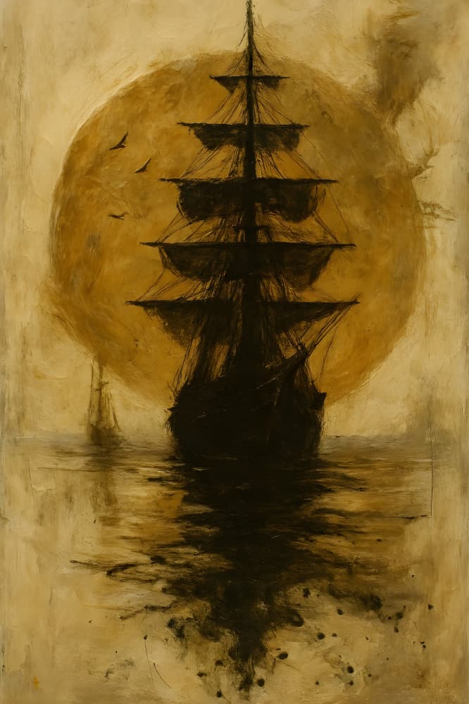 Golden Sea Ship Silhouette by HUGO — canvas wall art