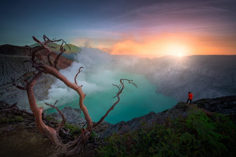 Volcanic Crater Lake Sunrise by SANDEEP MATHUR — canvas wall art